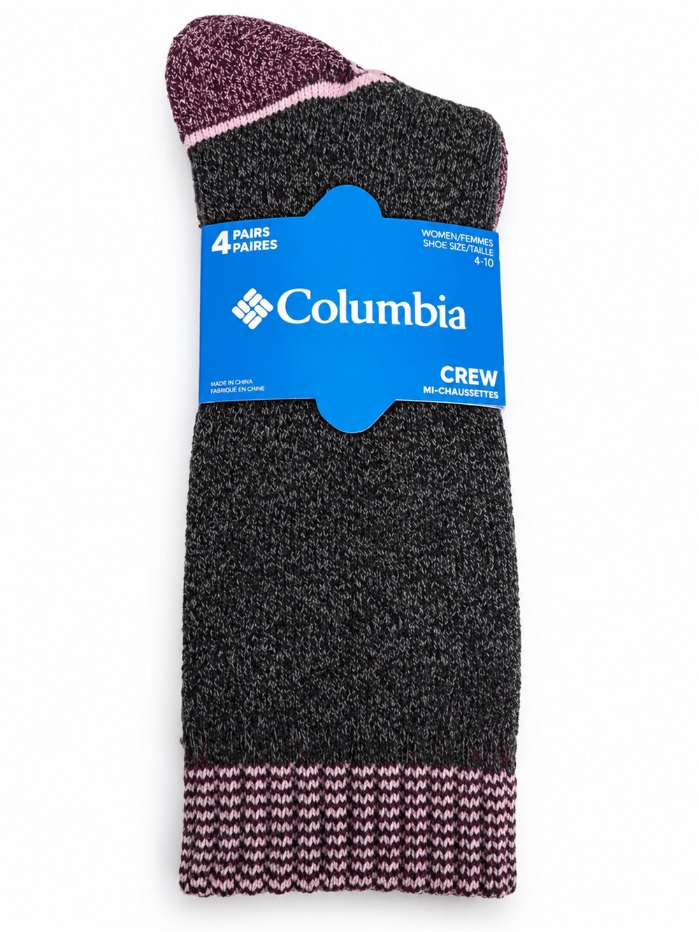 Columbia Women’s 4 Pair Crew Socks Charcoal Mauve Size 4-10 NWT
